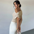 Summernew arrivalstylishfashion single-sided off-shoulder stripes short-sleeved topswork clothingeasiest for match waist knitting shirt t-shirt