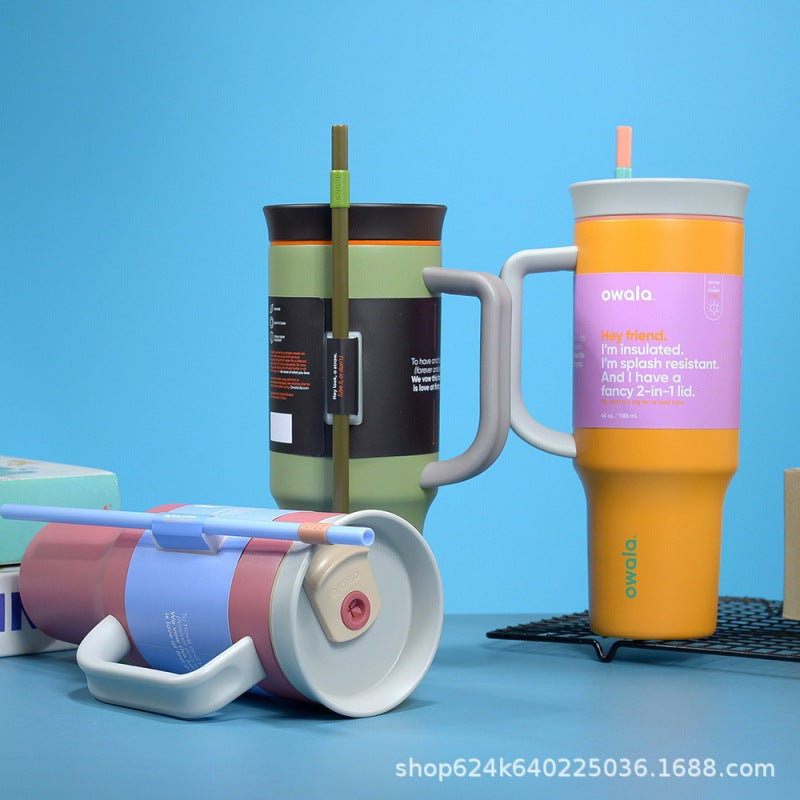 Owala double-walled vacuum insulated tumbler 40oz car cup with straw, temperature display, and car mount – perfect for business gifts