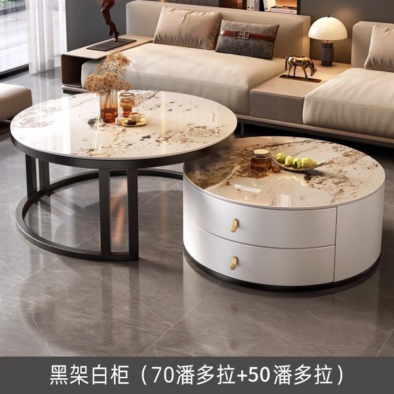 New arrivalaccessible luxury coffee table living room for homecasual modern small apartment classy table round slate popular retractable