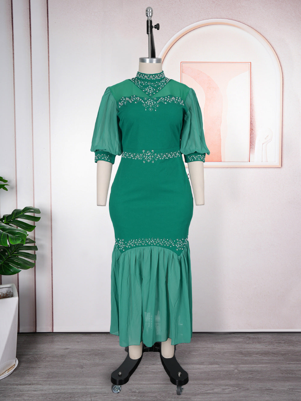 spring/summer new arrival:  cross-border chiffon patchwork dress - plus size african women's long dress