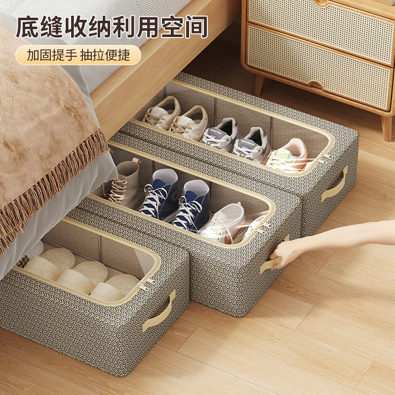 Interlock pattern installation-free home shoe storage box, thickened steel frame, foldable storage box, under-bed shoe organizer