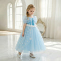 Frozen-themed cosplay costume for girls: princess dress with sequined cape, tulle train, and puffy flower girl skirt