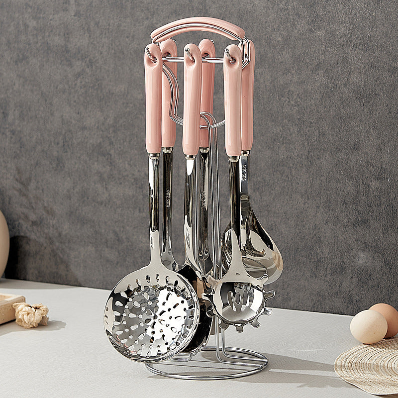 304 stainless steel ceramic handle spatula suit kitchen cooking all-in-one combination stainless steel spoon colander wholesale