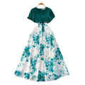 French chic v-neck ruffle sleeve patchwork print dress - women's summer color block korean style fitted high-end maxi dress