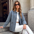 Fashion cross-border exportloose drop-shoulder lapel long sleeves single-breasted double-sided large patch pocket easiest for match layered denim outwear
