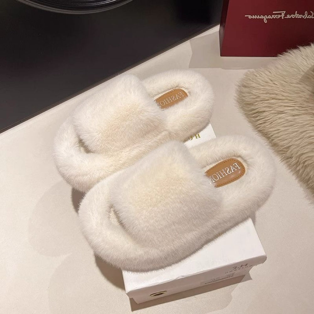 Fairy style furry slippers for women outwearnew arrivalfall and winterpopularfashioneasiest for matchplaid home casual one-line cotton slippers