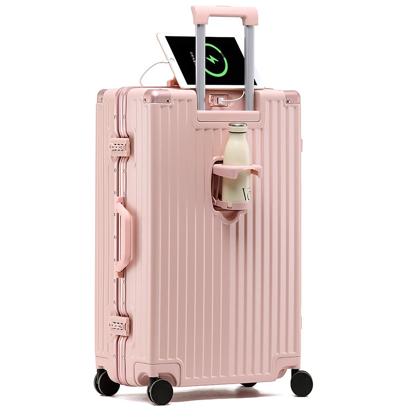 New high-value suitcase female trolley case aluminum frame universal wheel suitcase male student password case 24 leather cases