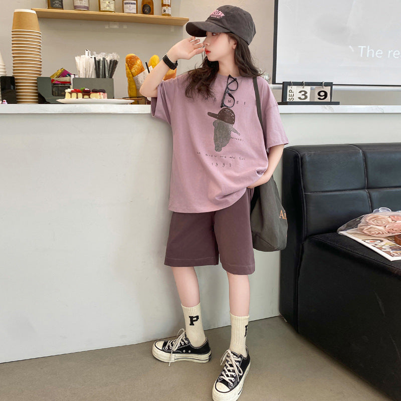 Girls' casual short-sleeve t-shirt set - summer  new collection - kids' summer outfit - big girls' shorts - stylish & sporty for girls