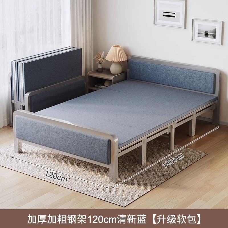 For homefoldable bed iron frame single lunch break rental house portable double bed iron frame simple hard bed economical