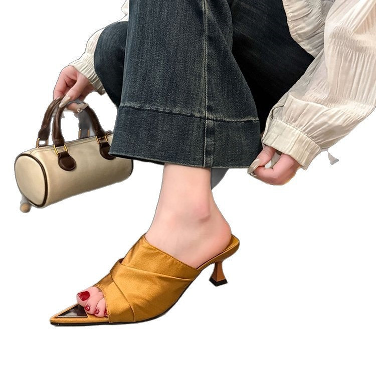 Plus size pointed toe elegant purple socialite style sexy flip-flops women's summer new arrival thin heel sandals french style