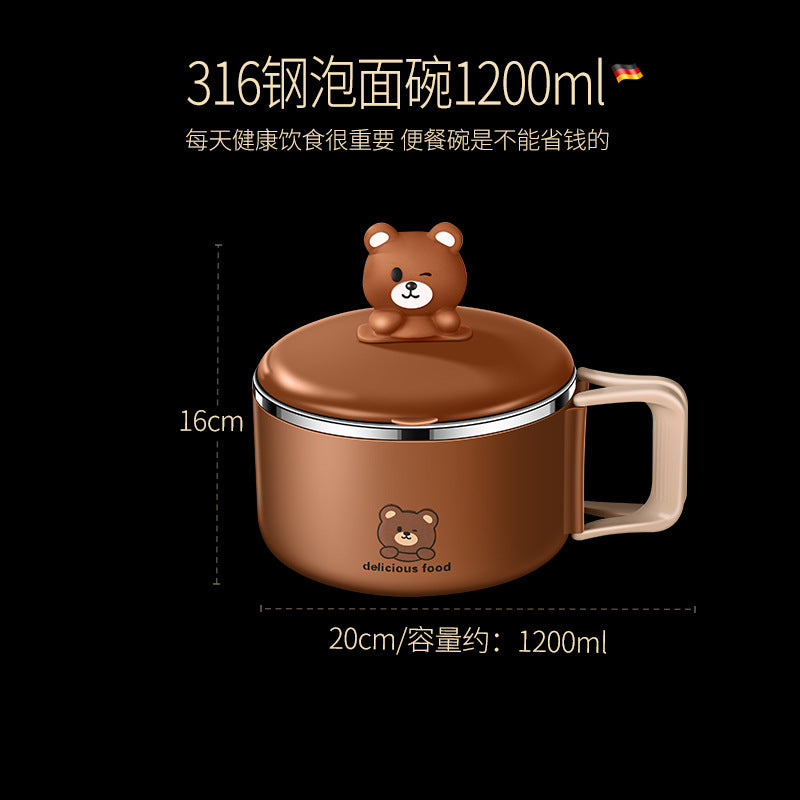 Instant noodle bowl 316 stainless steel food grade dormitory with student cover Soup bowl Instant noodle bowl Round lunch box Rice bowl