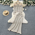 Xiaoxiangfengtwo-piece set women's autum fashionablecontrast colorstripes round neck long sleevesknittingtopshigh waist skirt