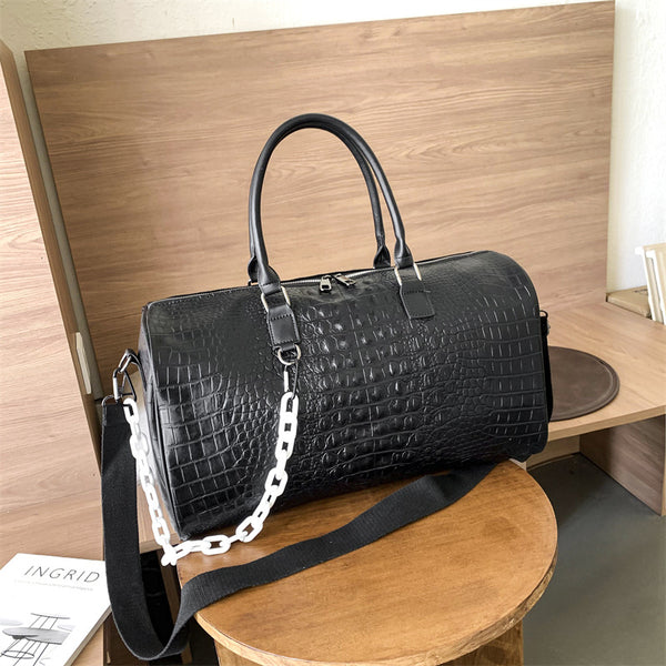 Korean version pu crocodile pattern travel bag for men on short business trips, large-capacity duffel bag, light swimming fitness bag for women