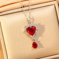 【titanium steel】copper inlaid zircon light luxury new style ruby necklace women's high-end fashion versatile elegant sweater chain jewelry