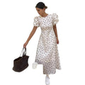 French polka dot dress women's summer  new arrival draped niche design puff sleeve elegant slimming long dress