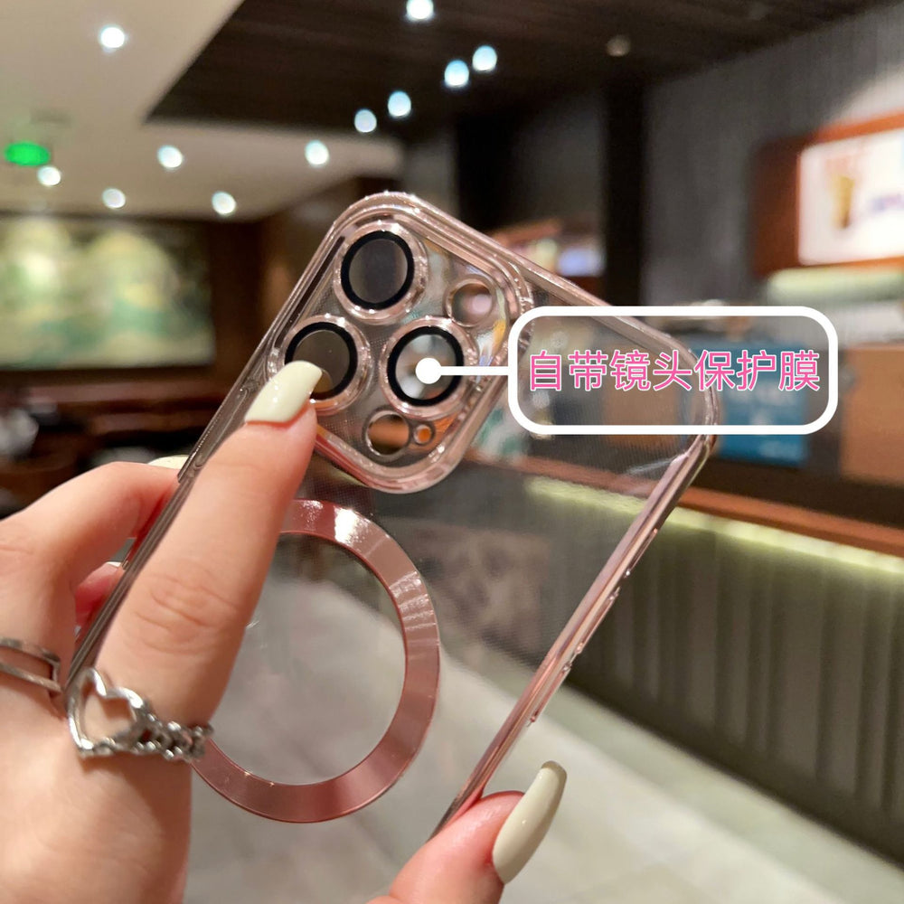 Electroplated magnetic iphone 17 pro max case with clear lens protector, full coverage drop-proof case for iphone 12/11