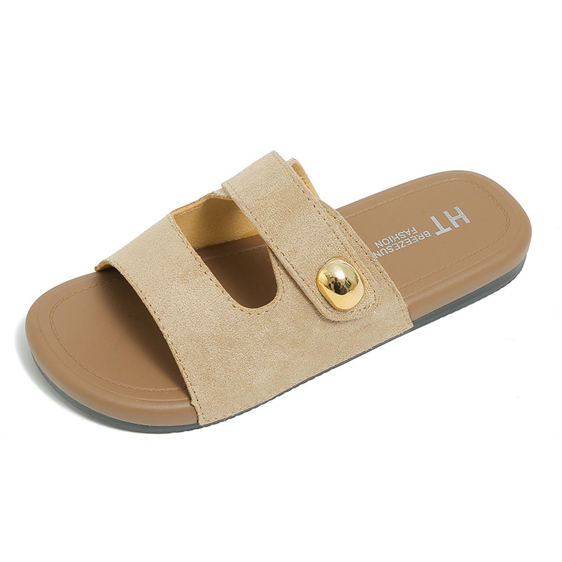 Vintage velcro sandals women's summer new flat bottom fashionable versatile one-strap travel all-match british style women's shoes