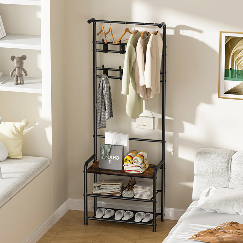 Simple floor coat rack shoe rack integrated combination household shoe rack bedroom living room hanger foyer shoe rack