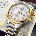Business gold classic roman style watch stainless steel dual calendar non-mechanical waterproof quartz men's wristwatch - custom logo available