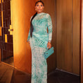 European and american style cross-border printed mesh women's dress - fitted waist, bodycon, high neck, fashionable long sleeve, elegant maxi dress