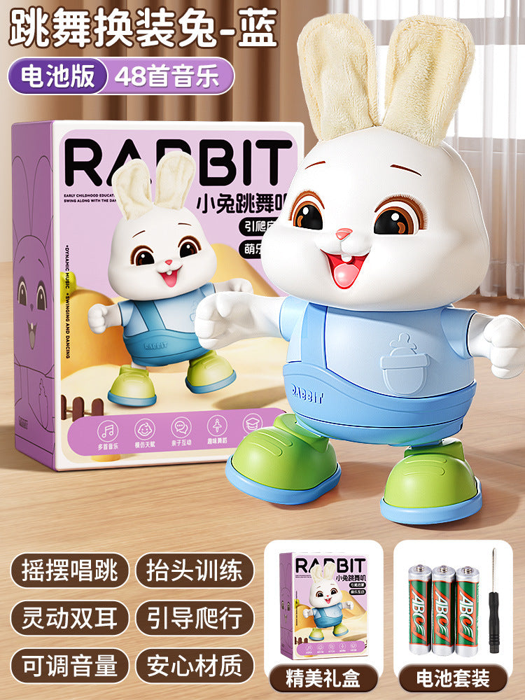 Electric dancing rabbit toy for infants and toddlers - crawling, head-up training, singing, newborn early education, and dress-up fun