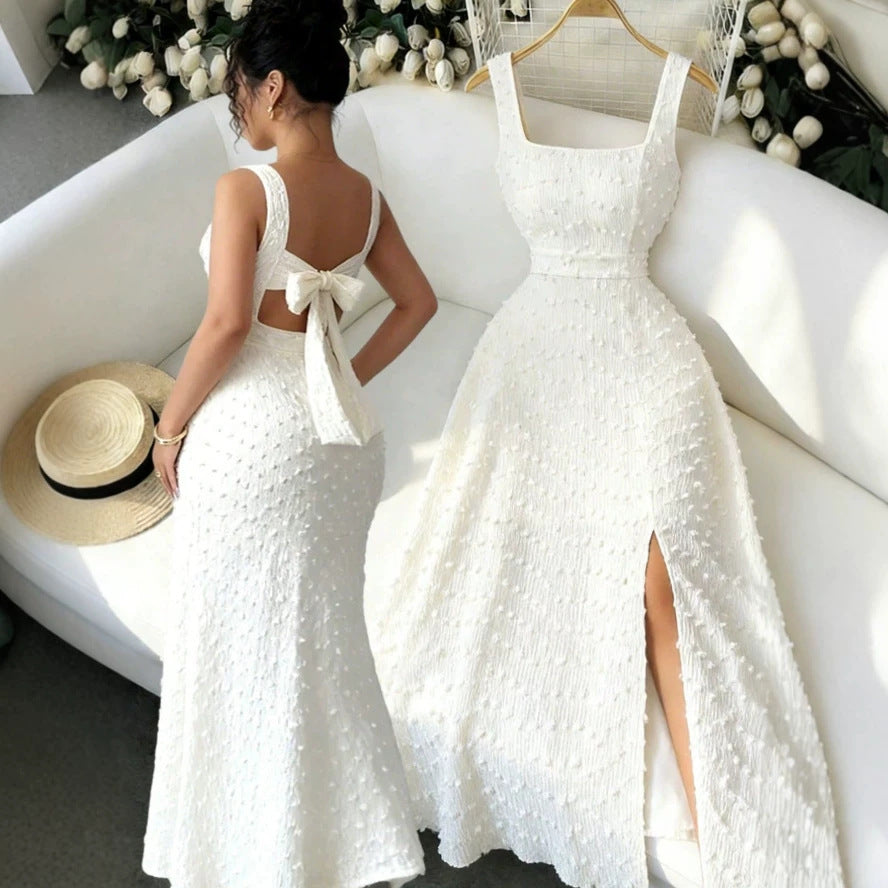 new european and american style women's white lace backless dress