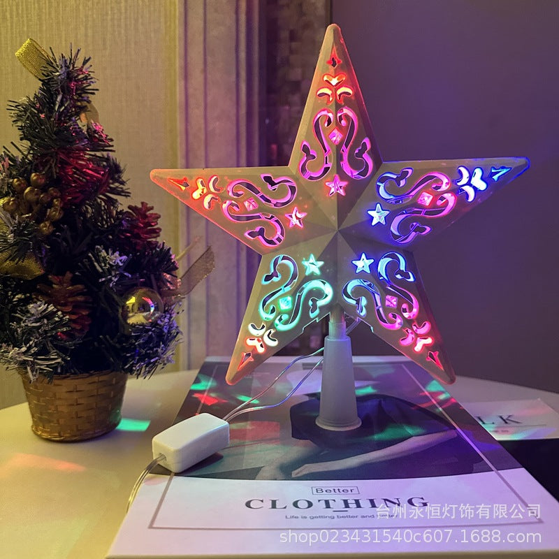 Christmas tree top light led pentagram lights battery box luminous stars flashing holiday room shopping mall decoration