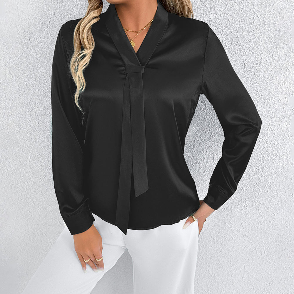 Real shot cross-border  women's summer satinshirtwhite women's export satin tops shirt wholesale