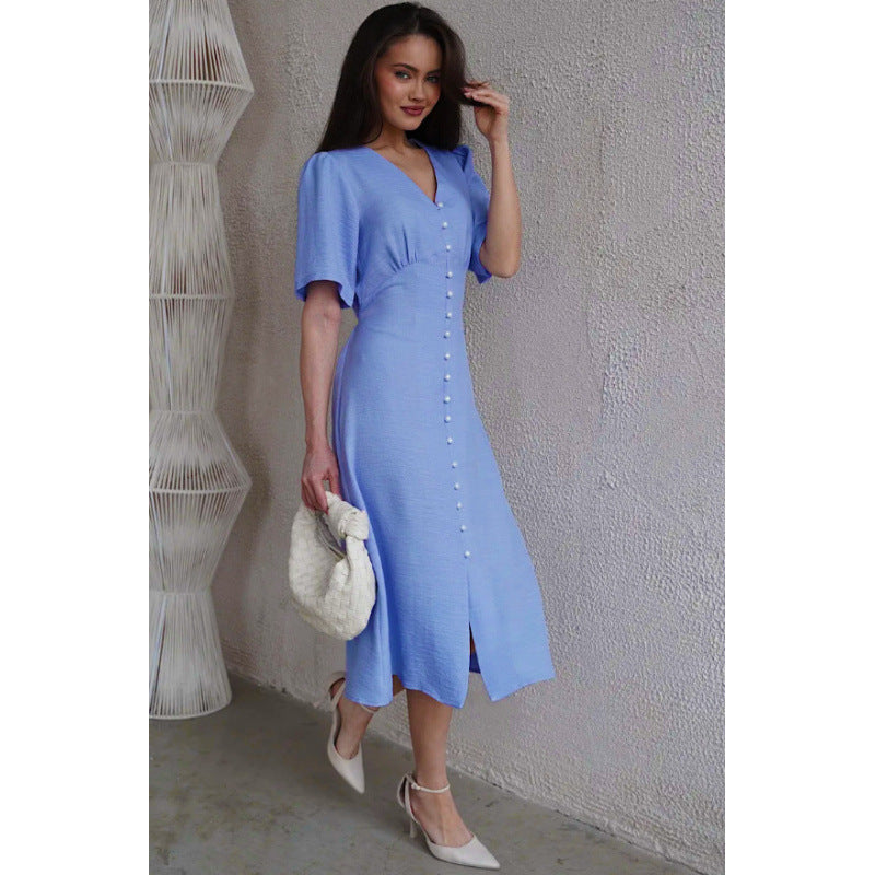 early spring new french casual chic dress - button-down design, slim fit, perfect for banquets, cocktail parties, and tea time