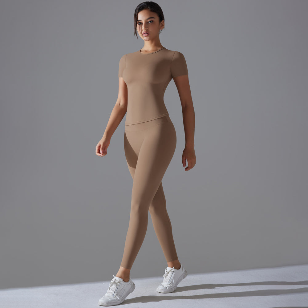 New solid color double-sided brushed fleece high-stretch breathable yoga set - women's running, fitness, and workout yoga outfit
