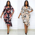 European and american african women's summer plus size clothing  v-neck private label socialite print irregular dress