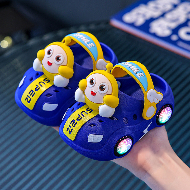 Kids slippers summer baby girl car bright light indoor soft bottomnon-slip sandals slippers boy egg hole shoes