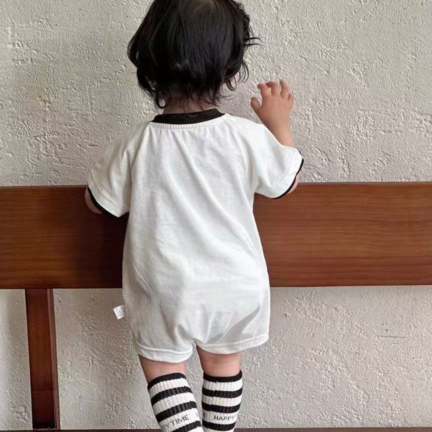 Summer cartoon panda onesie - short sleeve, lightweight, korean style, trendy baby romper for boys and girls - perfect for crawling and outdoor adventures