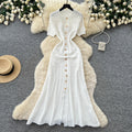 exportelegance style pure color single breasted knittingdress women's summerk-style silm slit long skirt dres