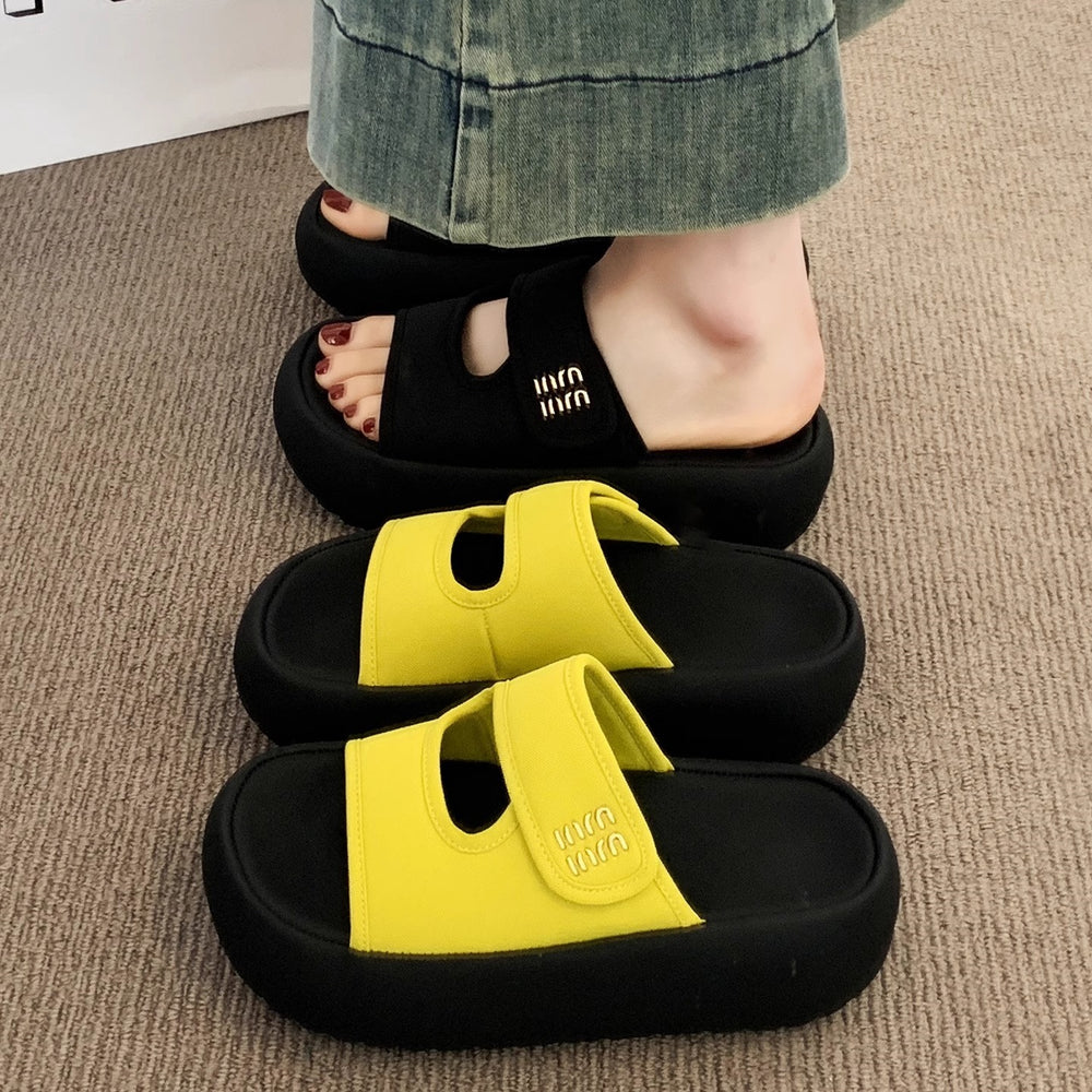 Thick solevelcro sandals and slippers for women summeroutwear2026 new arrivaleasiest for matchslimming look one-line slippers casual sandals
