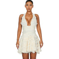 Amazon sexy ruffle hem mini dress - women's halter neck elastic waist fashion ruffle skirt