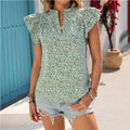 European and american export cross-border   summer new arrival: elegant and versatile floral short-sleeve top, women's round neck blouse