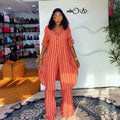 European and american cross-border women's fashion:  summer new arrival - stylish and elegant long striped shirt top and wide-leg pants set