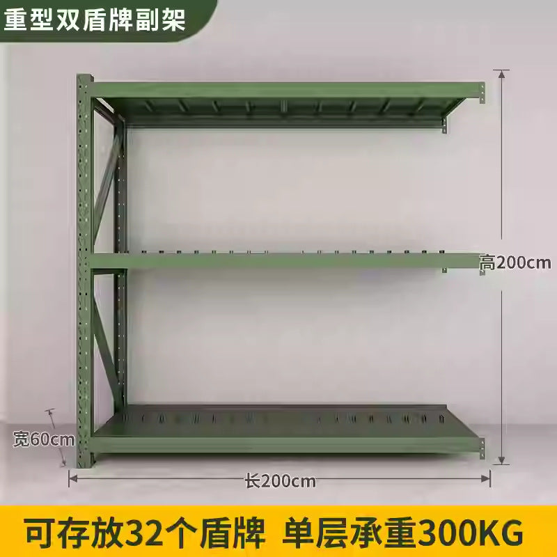 Army green shield, shovel, iron pick, material, barracks, security, combat readiness, warehouse, armed forces equipment, thickened storage shelves