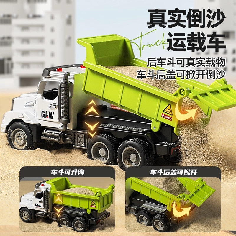 Kids' construction engineering toys - alloy dump truck, mixer truck, crane, excavator, log loader, and transporter - ages 3-6