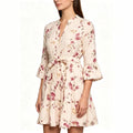 european and american new women's fashion printed three-quarter sleeve a-line pleated dress