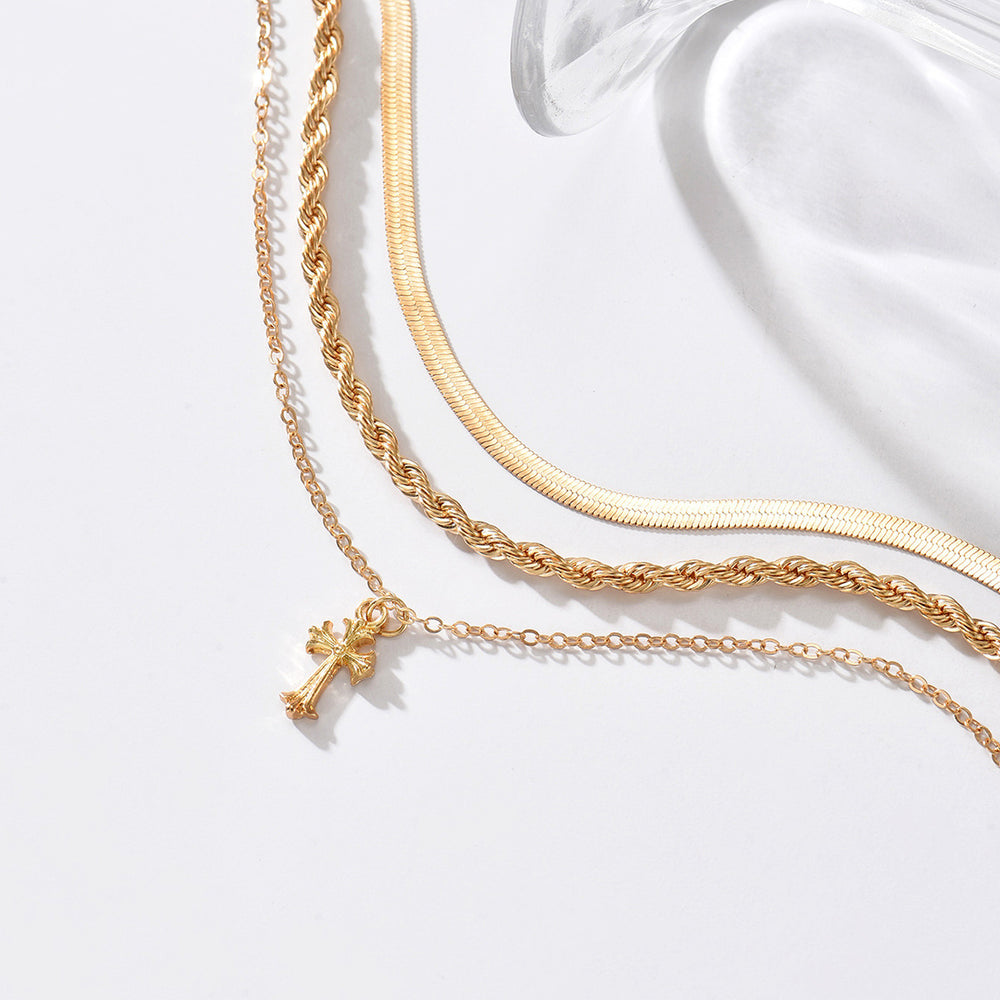 Cross pendant necklace wholesale cross-border metal jewelry women's stylish fashion cold style multi-layered clavicle chain