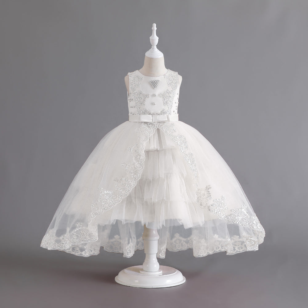 Ready-to-ship new trailing children's gown lace-trimmed princess dress girls' piano performance dress kids dress