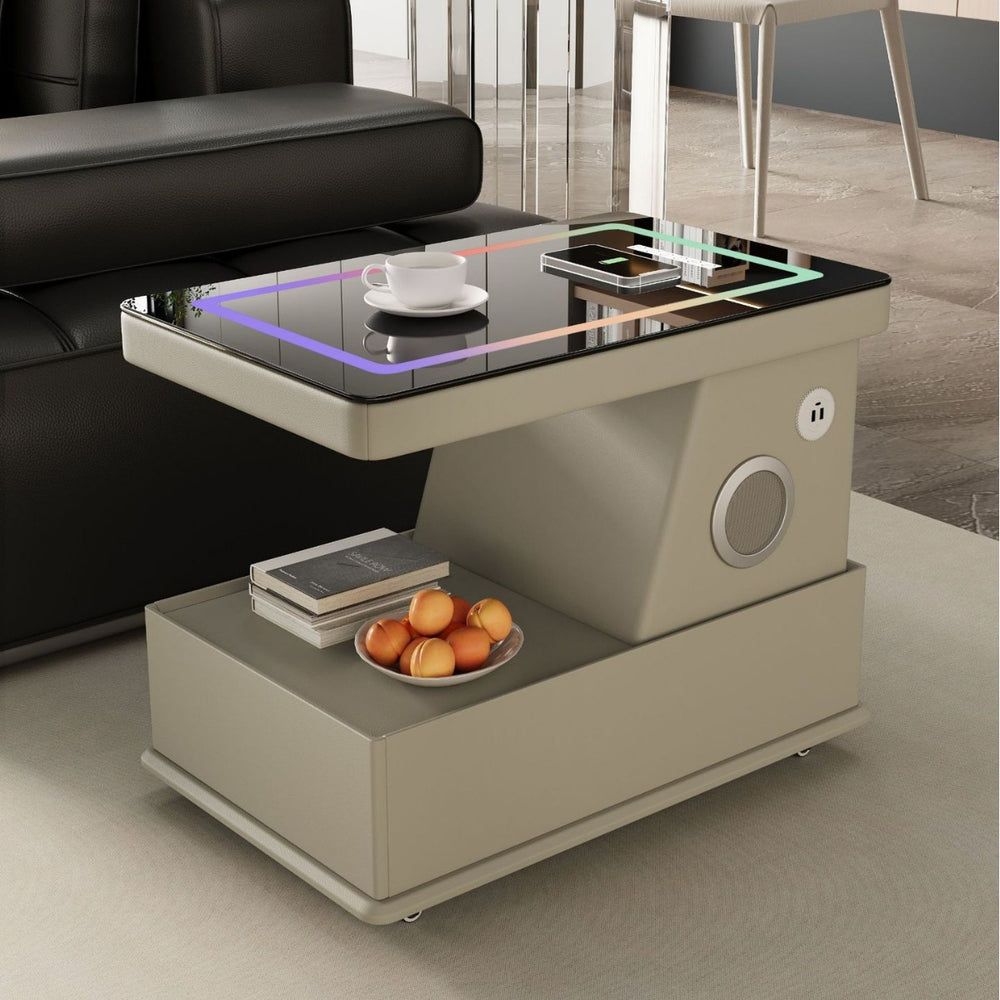 Italian normcore smart movable coffee table sofa side table small apartment living room side cabinet wireless charging corner table small trolley