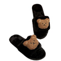 Women's fluffy slippers - new 2024 autumn/winter indoor/outdoor cartoon bear design, thickened plush cotton slippers
