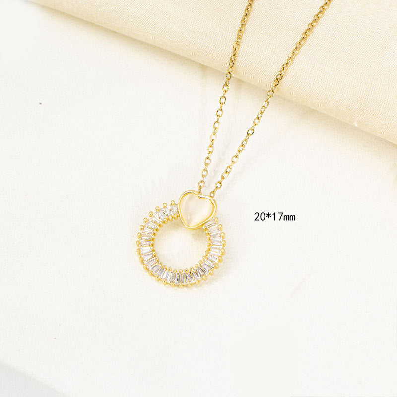 European and american style zircon necklace and earring set - high-end gemstone, light luxury, cross-border, round necklace, women's jewelry wholesale