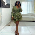 European and american cross-border women's fashion:  summer new arrival - elegant and stylish v-neck, 3d floral appliqué, ruffle hem mini dress