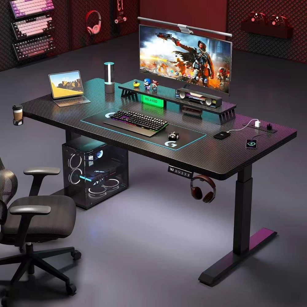 Electric adjustable height carbon fiber computer desk - desktop gaming desk - height adjustable office table