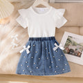 Kids clothing cross-border exclusive for european and american girls new arrival kids white short-sleeved t-shirt + blue skirt