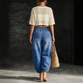 Fashionjeans double-button high waist patch pocket washed distressed jogger pants bloomers exportcasualloose denim women's pants
